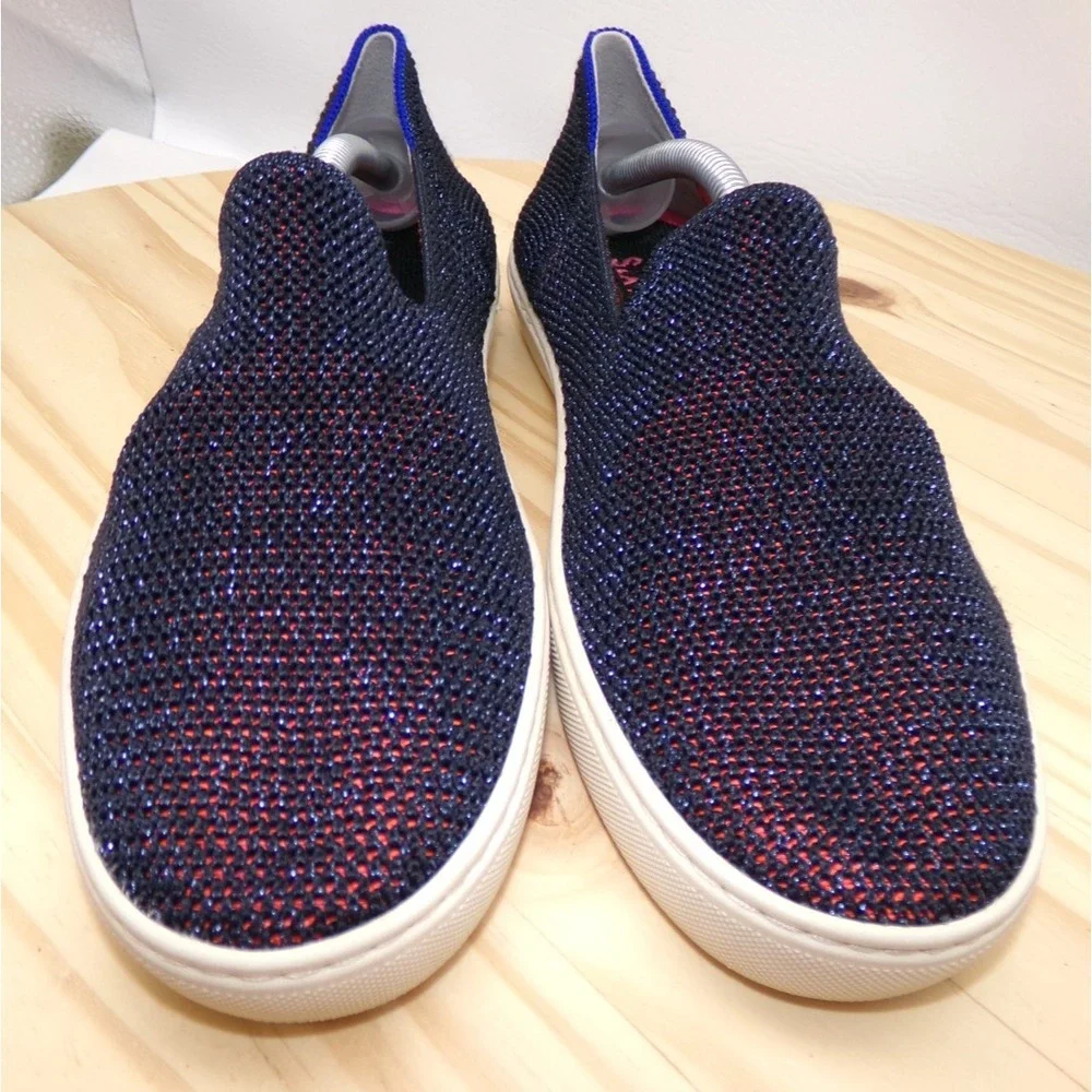 Rothys The Original Slip On Sneakers Womens Metallic Lattice Blue Sz 7
